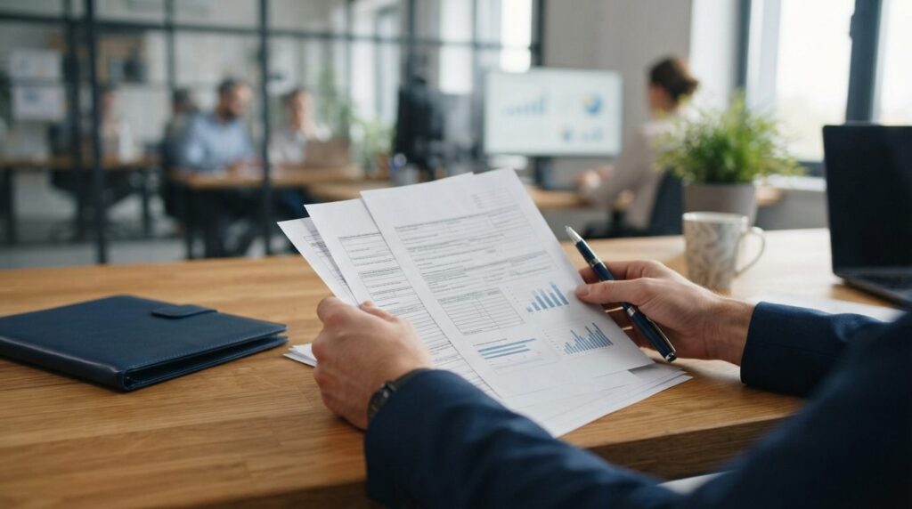 Close-up of hands holding official compliance and KYC docume