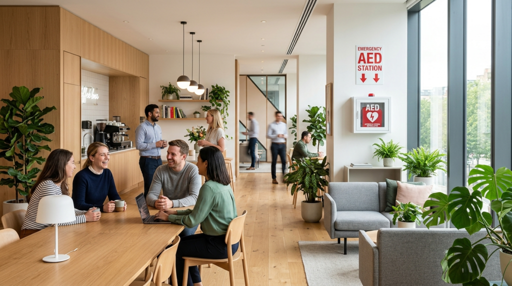 Corporate business setting showing a modern workplace break