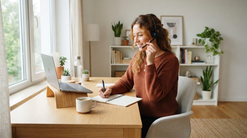 Young female self-employed professional in bright Scandinavi