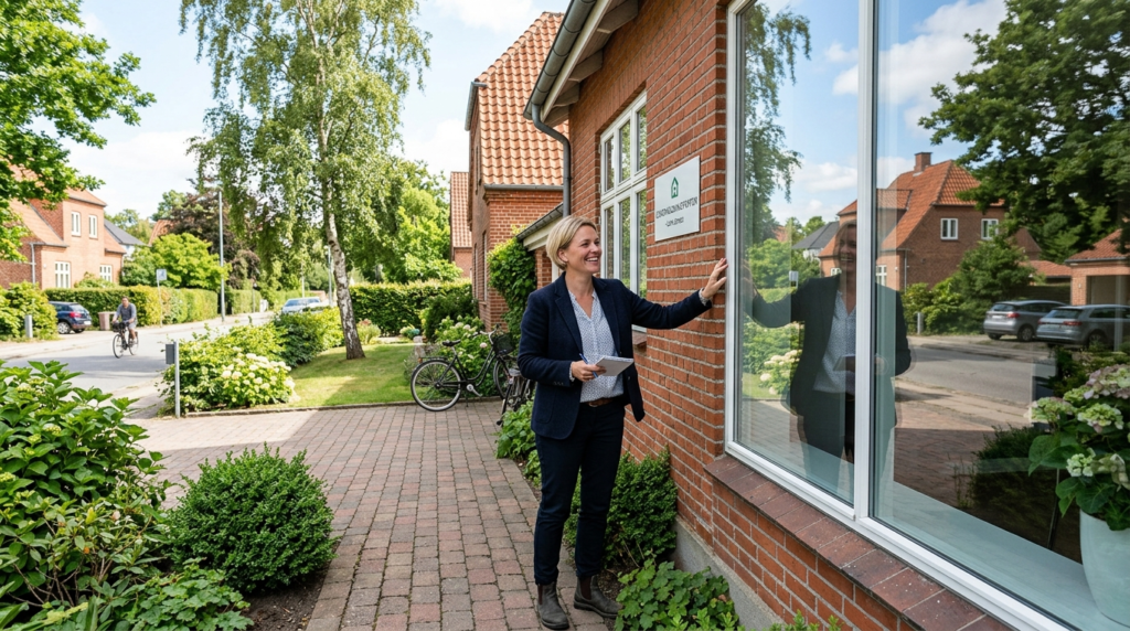 Small business owner or property manager inspecting clean wi