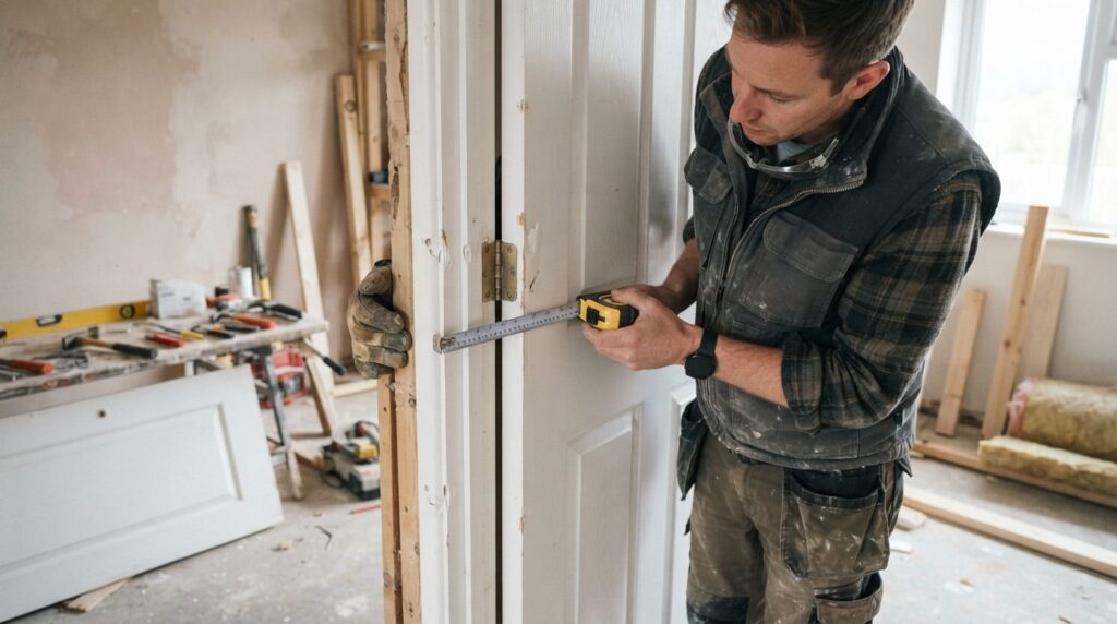 Close-up professional stock photo of a builder or homeowner 