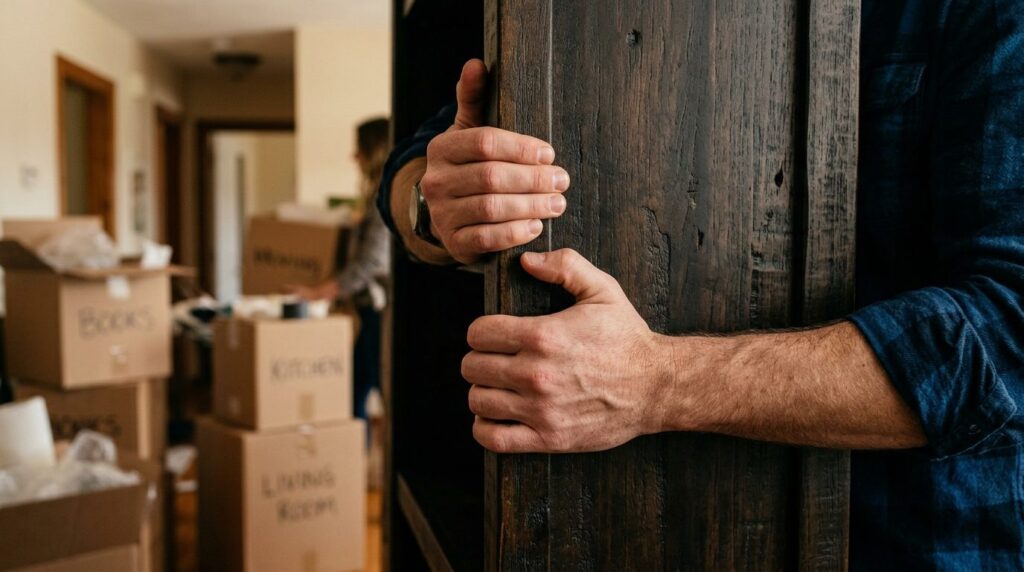 Close-up realistic photograph of a mans hands gripping the 
